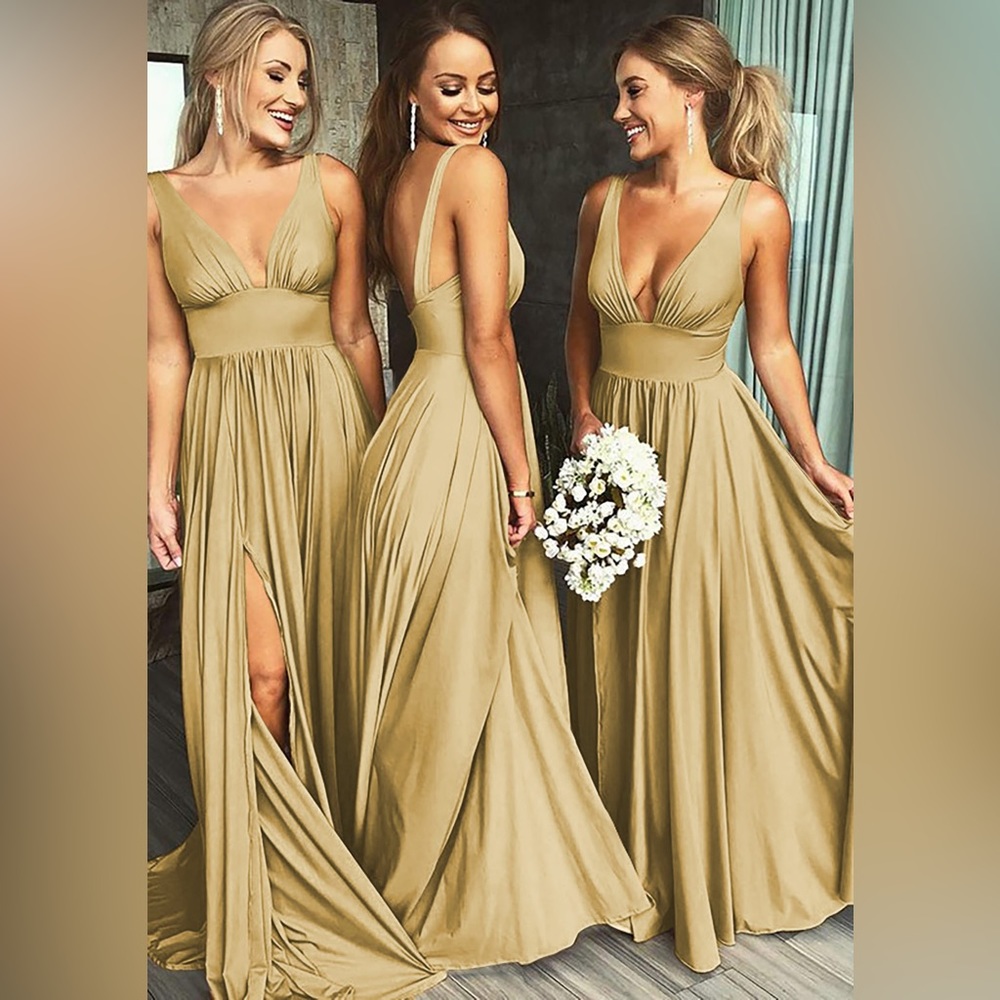 Altered Stacees Gold Jersey Bridesmaid Dress size 8